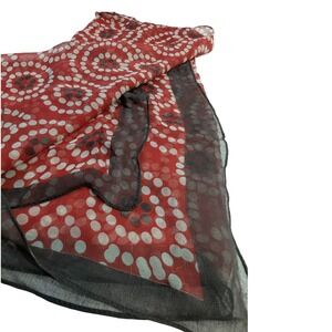 Red White Black Geometric Print‎ Sheer Chiffon Scarf Wrap Accessory